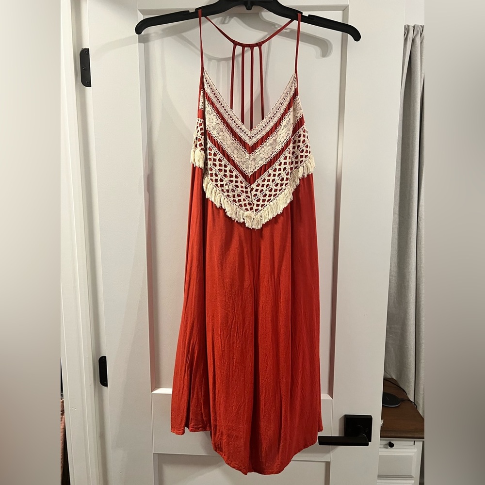 Burnt orange dress with fringe